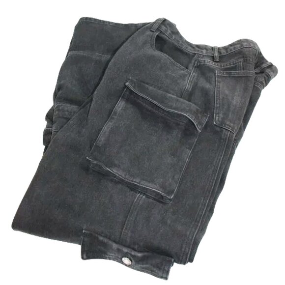 PrettyLittleThing Tall Wide Leg Black Denim Style Cargo Pants, Size 12 (Tall) - Picture 4 of 7